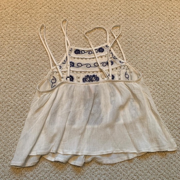 Women’s Bohemian White Tank with Blue Design - Picture 2 of 3